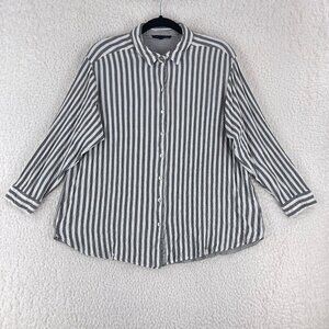 Jane + Delancey Gray Striped Button-Up Shirt Womens Long Sleeve Plus Size‎ 1X
